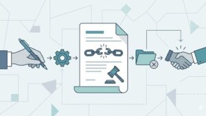 Современная иллюстрация на тему расторжения контракта, юридические услуги Краснодара, чистый стиль.